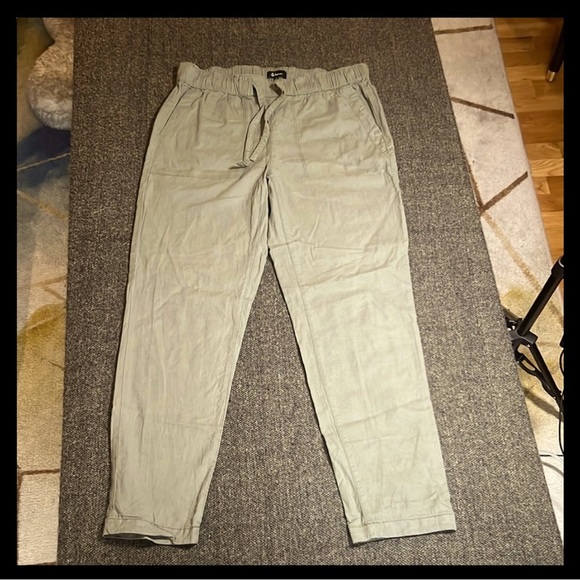 Linen blend Stretch Casual Pants in Olive Army Green sz 6 - Picture 1 of 10